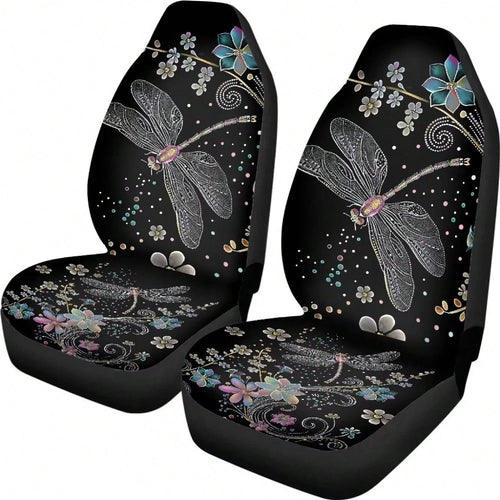 Floral Dragonfly Car Seat Covers Thin Covers For Front Seats Universal Fit Car Seat Protector Breathable For Summer Automotive Interior Accessories For Women Girls