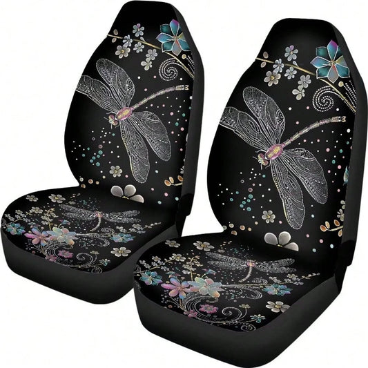 Floral Dragonfly Car Seat Covers Thin Covers For Front Seats Universal Fit Car Seat Protector Breathable For Summer Automotive Interior Accessories For Women Girls