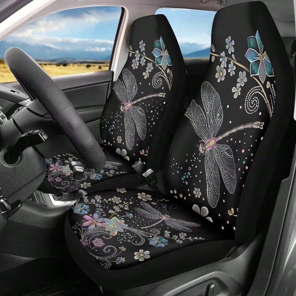 Floral Dragonfly Car Seat Covers Thin Covers For Front Seats Universal Fit Car Seat Protector Breathable For Summer Automotive Interior Accessories For Women Girls