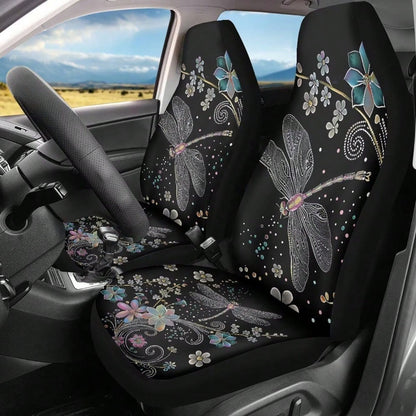 Floral Dragonfly Car Seat Covers Thin Covers For Front Seats Universal Fit Car Seat Protector Breathable For Summer Automotive Interior Accessories For Women Girls