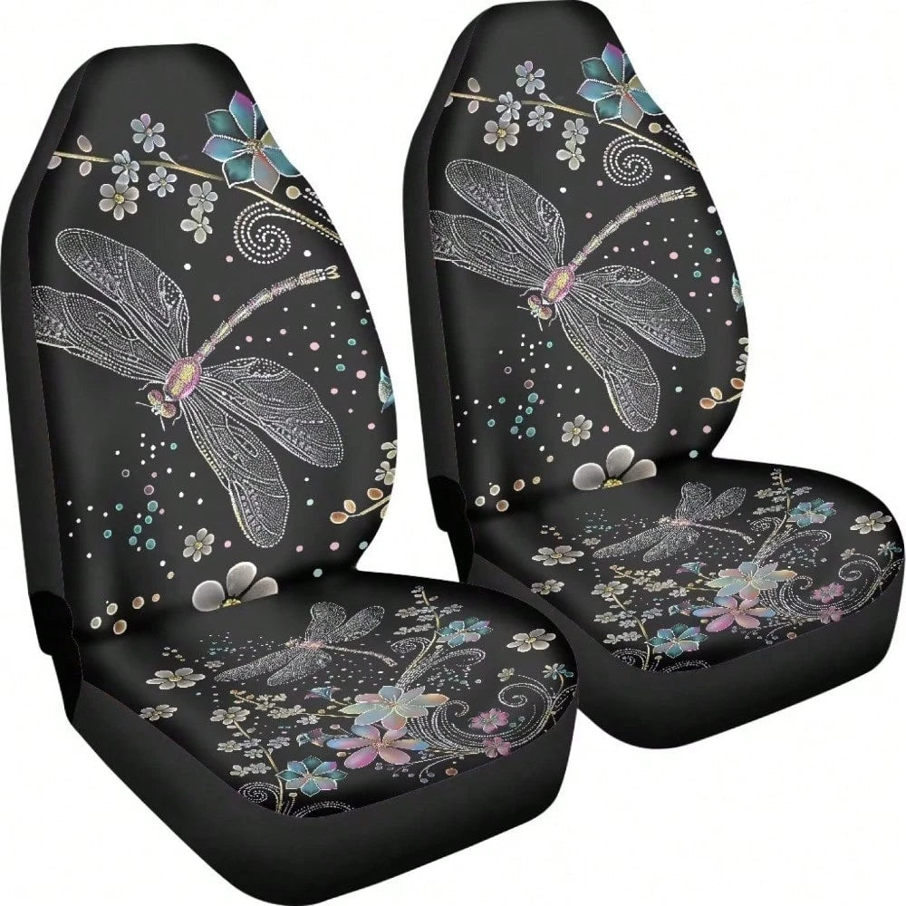 Floral Dragonfly Car Seat Covers Thin Covers For Front Seats Universal Fit Car Seat Protector Breathable For Summer Automotive Interior Accessories For Women Girls