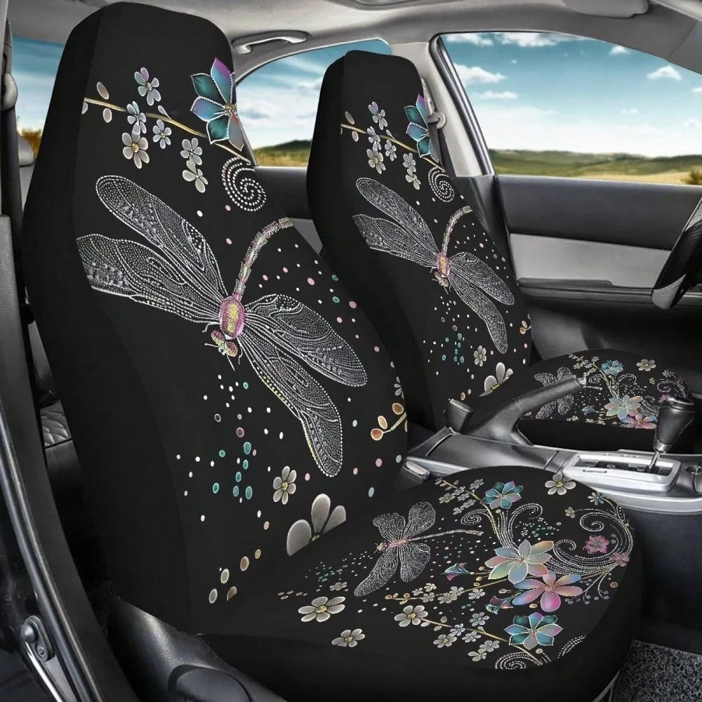 Floral Dragonfly Car Seat Covers Thin Covers For Front Seats Universal Fit Car Seat Protector Breathable For Summer Automotive Interior Accessories For Women Girls