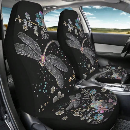 Floral Dragonfly Car Seat Covers Thin Covers For Front Seats Universal Fit Car Seat Protector Breathable For Summer Automotive Interior Accessories For Women Girls