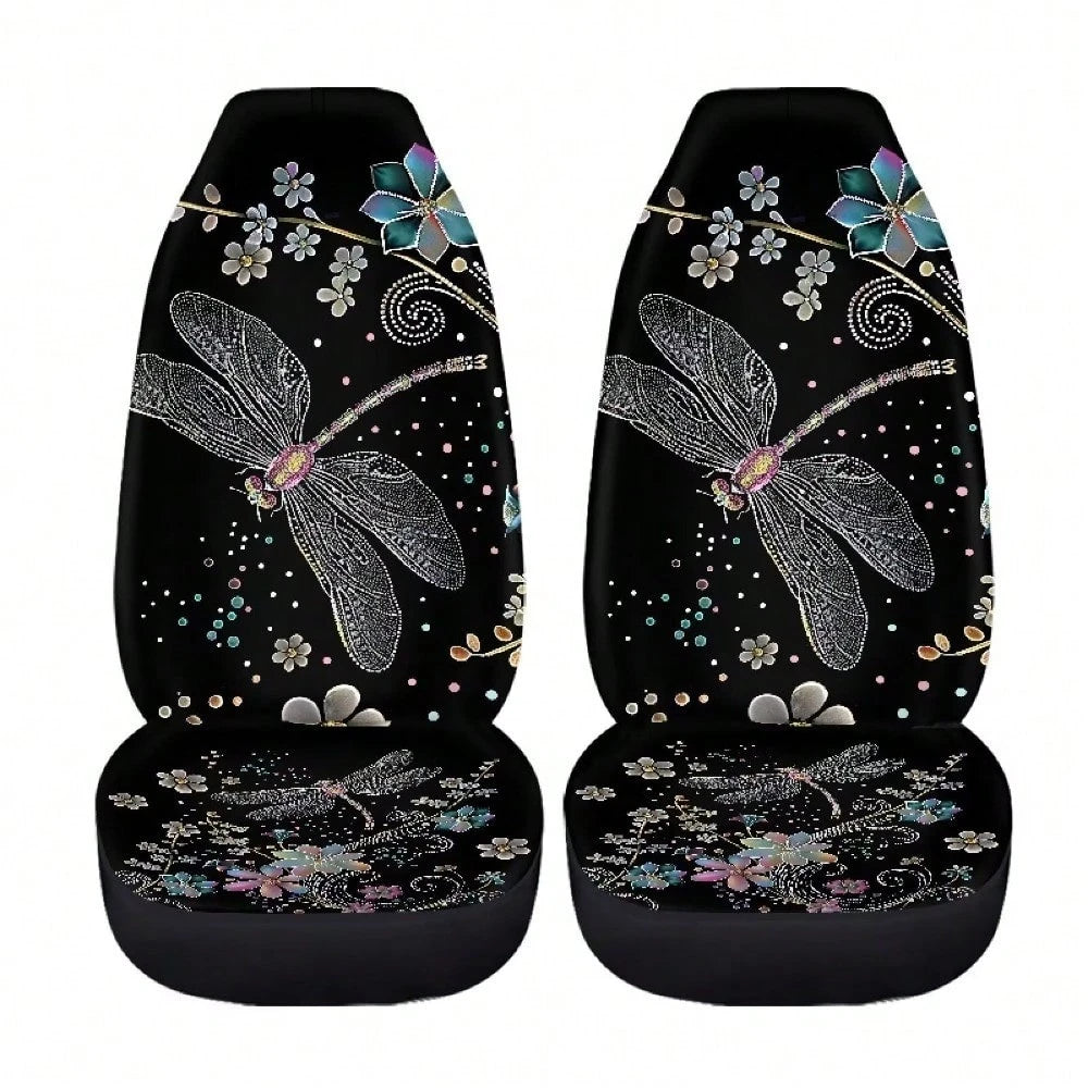 Floral Dragonfly Car Seat Covers Thin Covers For Front Seats Universal Fit Car Seat Protector Breathable For Summer Automotive Interior Accessories For Women Girls