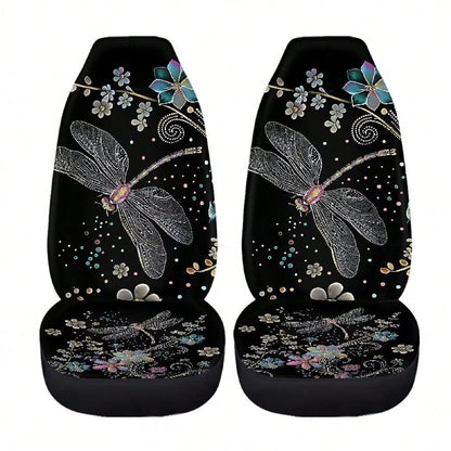 Floral Dragonfly Car Seat Covers Thin Covers For Front Seats Universal Fit Car Seat Protector Breathable For Summer Automotive Interior Accessories For Women Girls