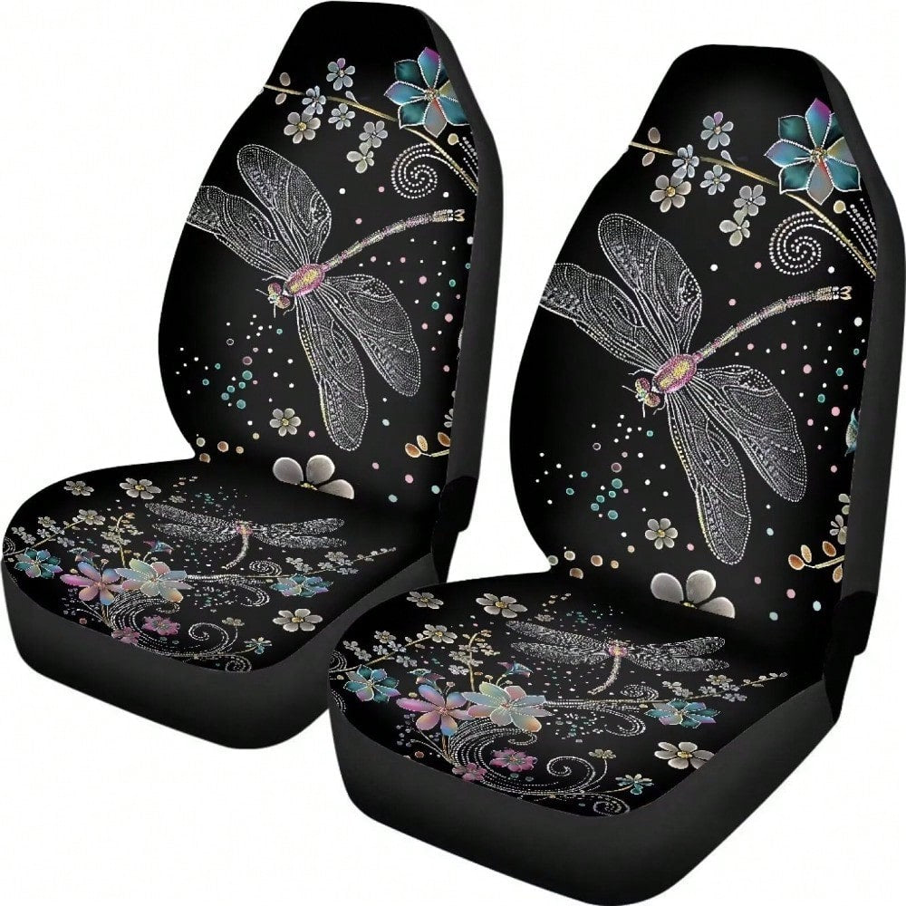 Floral Dragonfly Car Seat Covers Thin Covers For Front Seats Universal Fit Car Seat Protector Breathable For Summer Automotive Interior Accessories For Women Girls