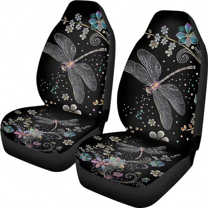Floral Dragonfly Car Seat Covers Thin Covers For Front Seats Universal Fit Car Seat Protector Breathable For Summer Automotive Interior Accessories For Women Girls