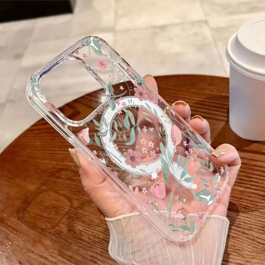 Floral Mobile Phone Case, Designed With Delicate Blossoms And Leafy Patterns, Suitable For IPhone 16, 15, 14, 13, 12 And 11 Pro Models, Made Of TPU Material, And Provides Shockproof Protection. Perfec