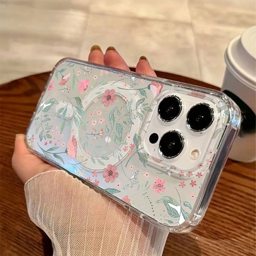 Floral Mobile Phone Case, Designed With Delicate Blossoms And Leafy Patterns, Suitable For IPhone 16, 15, 14, 13, 12 And 11 Pro Models, Made Of TPU Material, And Provides Shockproof Protection. Perfec