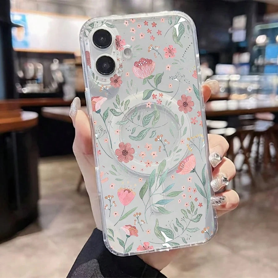 Floral Mobile Phone Case, Designed With Delicate Blossoms And Leafy Patterns, Suitable For IPhone 16, 15, 14, 13, 12 And 11 Pro Models, Made Of TPU Material, And Provides Shockproof Protection. Perfec