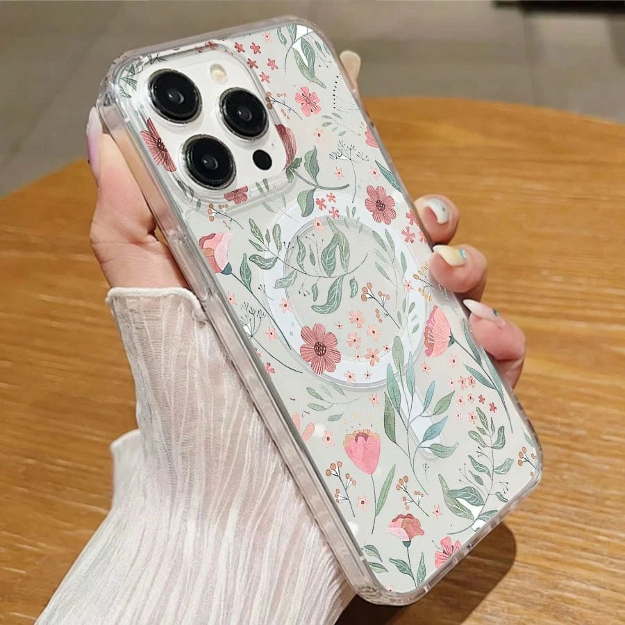 Floral Mobile Phone Case, Designed With Delicate Blossoms And Leafy Patterns, Suitable For IPhone 16, 15, 14, 13, 12 And 11 Pro Models, Made Of TPU Material, And Provides Shockproof Protection. Perfec
