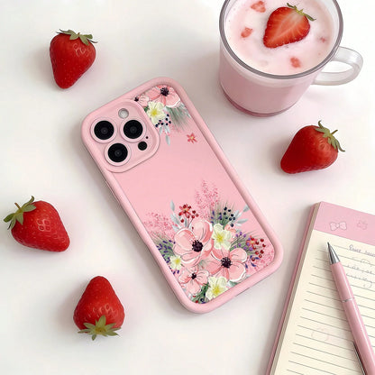 Floral Mobile Phone Case, Designed With Pink Flowers And Greenery Accents, Suitable For IPhone 16, 15, 14, 13, 12 And 11 Pro Models, Made Of TPU Material, And Provides Shockproof Protection. Perfect F