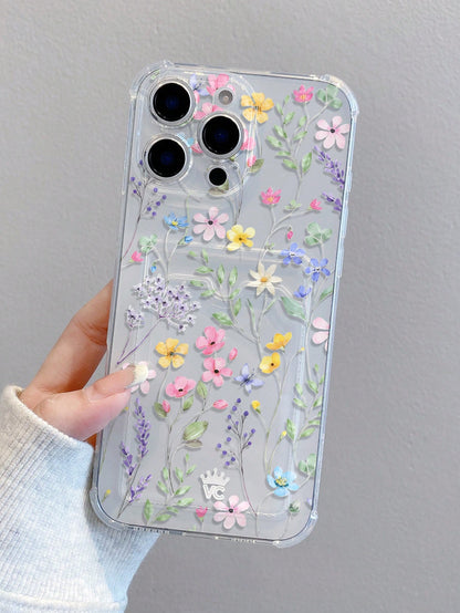 Floral TPU Cardholder 1pc Floral Print Pattern Transparent Shockproof TPU Phone Case, Can Be Used As Holiday Gift, Compatible With Iphone XS/XS Max/XR/11 12 13 14 15 16 Pro 17/Pro Max/14 15 16 Plus, C