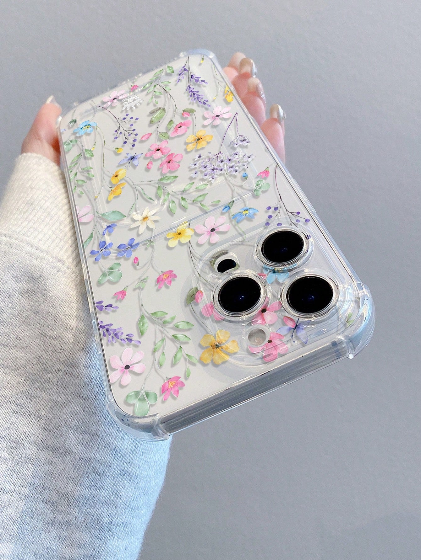 Floral TPU Cardholder 1pc Floral Print Pattern Transparent Shockproof TPU Phone Case, Can Be Used As Holiday Gift, Compatible With Iphone XS/XS Max/XR/11 12 13 14 15 16 Pro 17/Pro Max/14 15 16 Plus, C