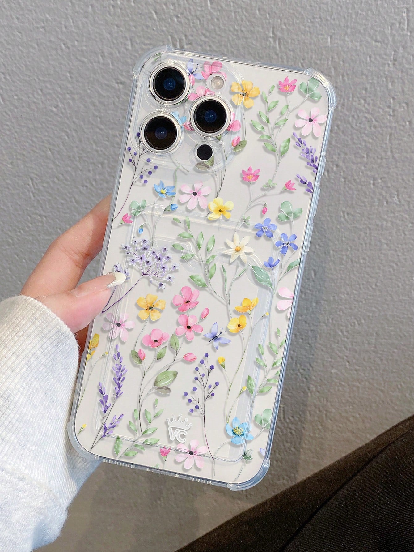 Floral TPU Cardholder 1pc Floral Print Pattern Transparent Shockproof TPU Phone Case, Can Be Used As Holiday Gift, Compatible With Iphone XS/XS Max/XR/11 12 13 14 15 16 Pro 17/Pro Max/14 15 16 Plus, C
