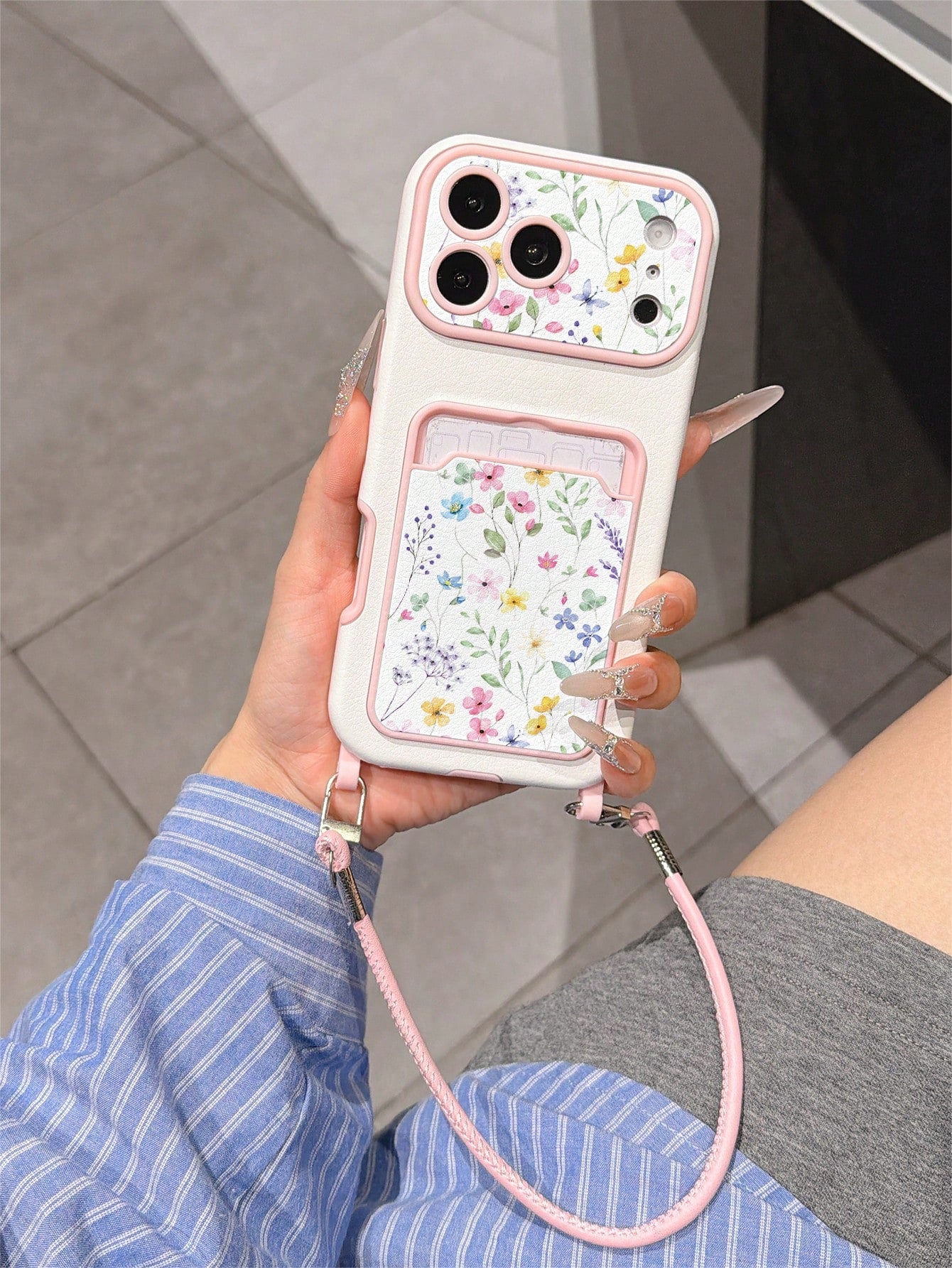 Floral TPU Cardholder 1pc Floral Print Pattern Transparent Shockproof TPU Phone Case, Can Be Used As Holiday Gift, Compatible With Iphone XS/XS Max/XR/11 12 13 14 15 16 Pro 17/Pro Max/14 15 16 Plus, C