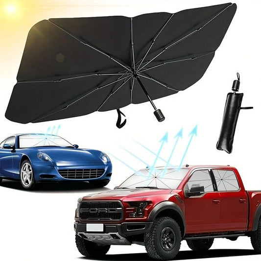 Foldable Car Windshield Sun Visor Umbrella, Heat & Sun Protection Windshield Cover, Titanium Silver, 55 X 31 Inches, Universal Fit For SUV, Truck, Van & Off-Road Vehicles