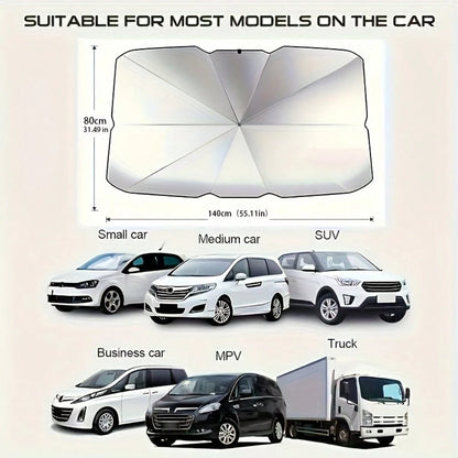 Foldable Car Windshield Sun Visor Umbrella, Heat & Sun Protection Windshield Cover, Titanium Silver, 55 X 31 Inches, Universal Fit For SUV, Truck, Van & Off-Road Vehicles