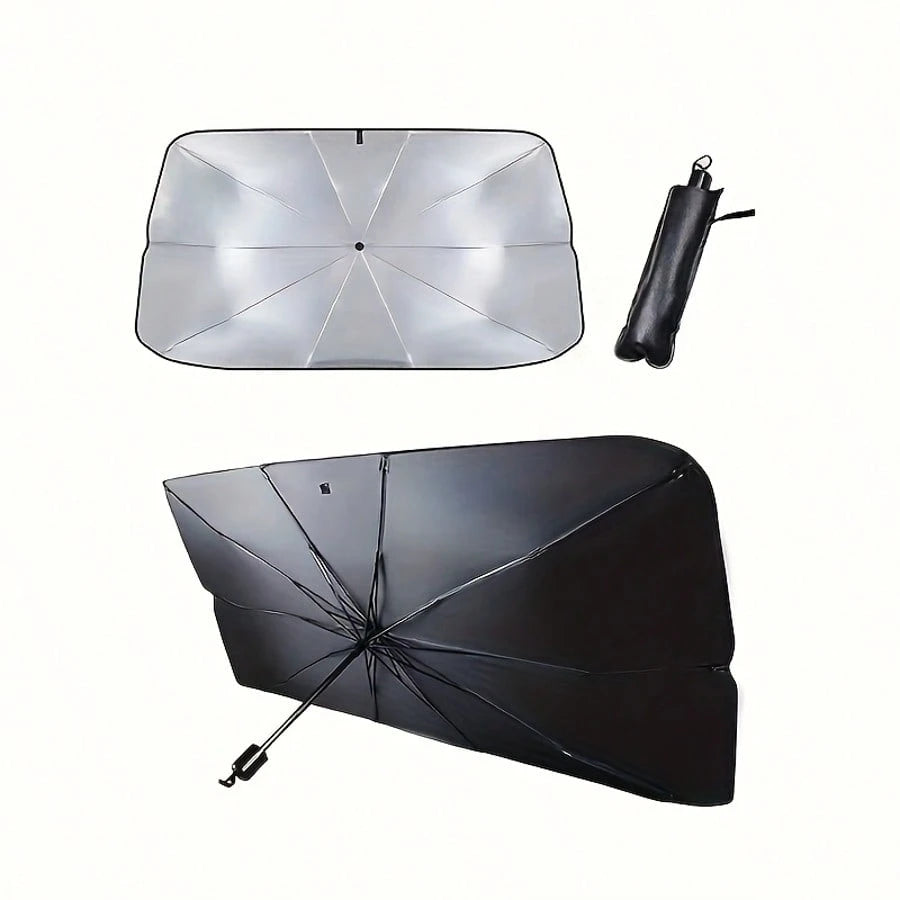Foldable Car Windshield Sun Visor Umbrella, Heat & Sun Protection Windshield Cover, Titanium Silver, 55 X 31 Inches, Universal Fit For SUV, Truck, Van & Off-Road Vehicles