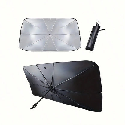 Foldable Car Windshield Sun Visor Umbrella, Heat & Sun Protection Windshield Cover, Titanium Silver, 55 X 31 Inches, Universal Fit For SUV, Truck, Van & Off-Road Vehicles