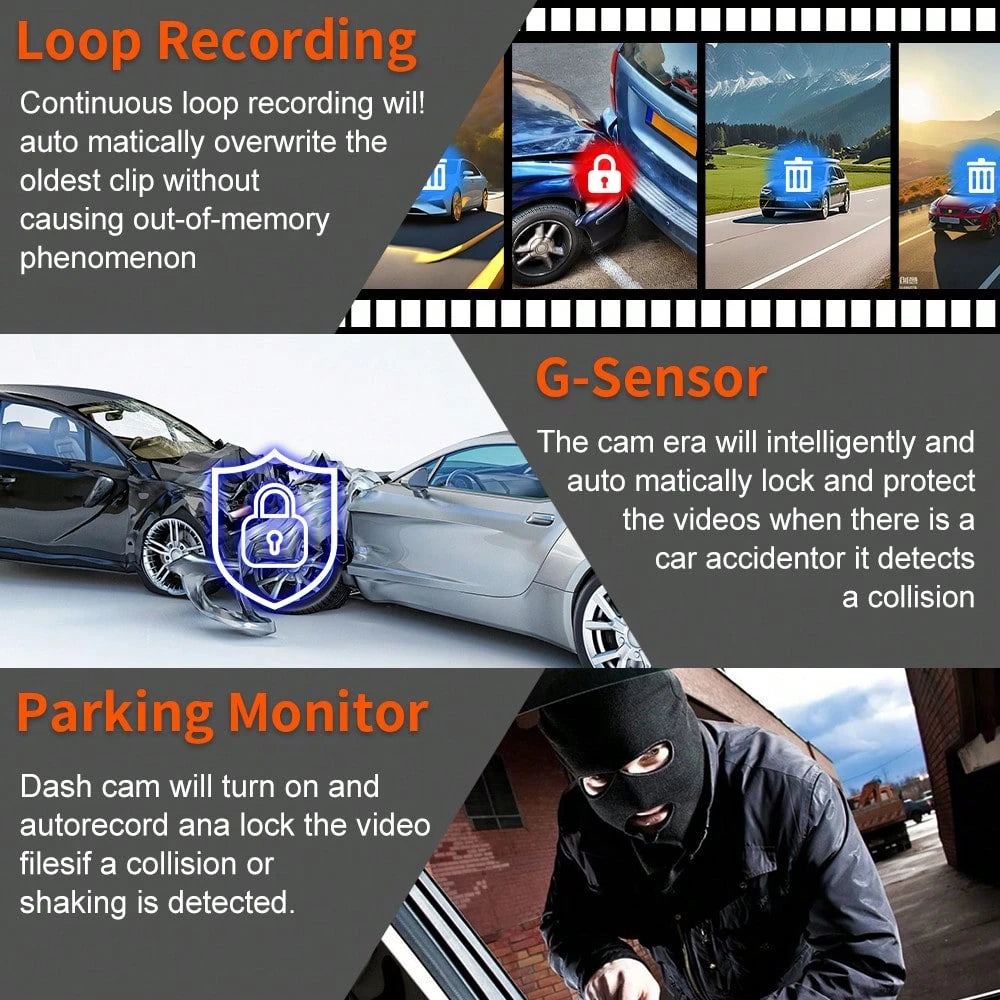 FOXGOD 360° Panoramic Car Dash Cam For Vehicles, FHD 4*1080P Car Driving Recorder With Ajustable Left And Right Lens, Built-In Wifi, Wifi Connection, Audio Recording, Superior Night Vision, Motion D