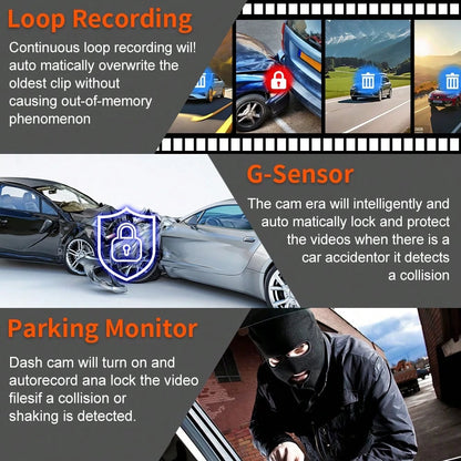 FOXGOD 360° Panoramic Car Dash Cam For Vehicles, FHD 4*1080P Car Driving Recorder With Ajustable Left And Right Lens, Built-In Wifi, Wifi Connection, Audio Recording, Superior Night Vision, Motion D