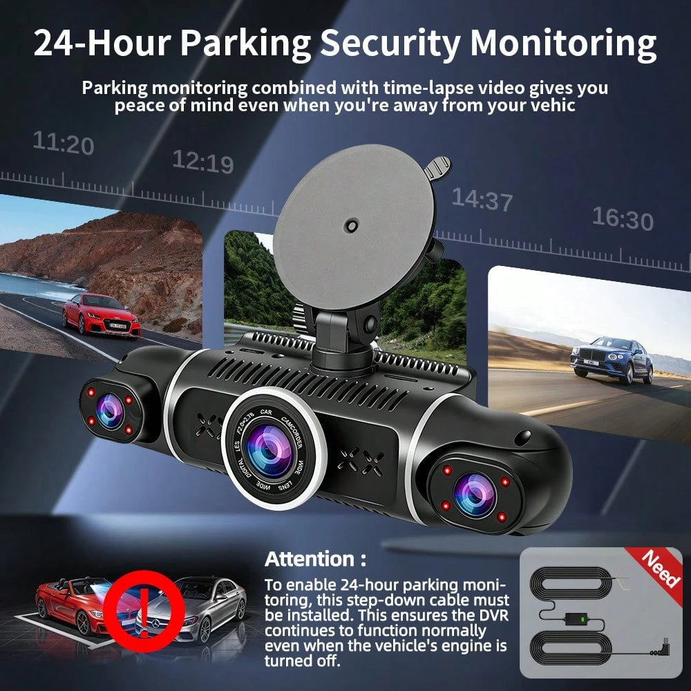 FOXGOD 360° Panoramic Car Dash Cam For Vehicles, FHD 4*1080P Car Driving Recorder With Ajustable Left And Right Lens, Built-In Wifi, Wifi Connection, Audio Recording, Superior Night Vision, Motion D