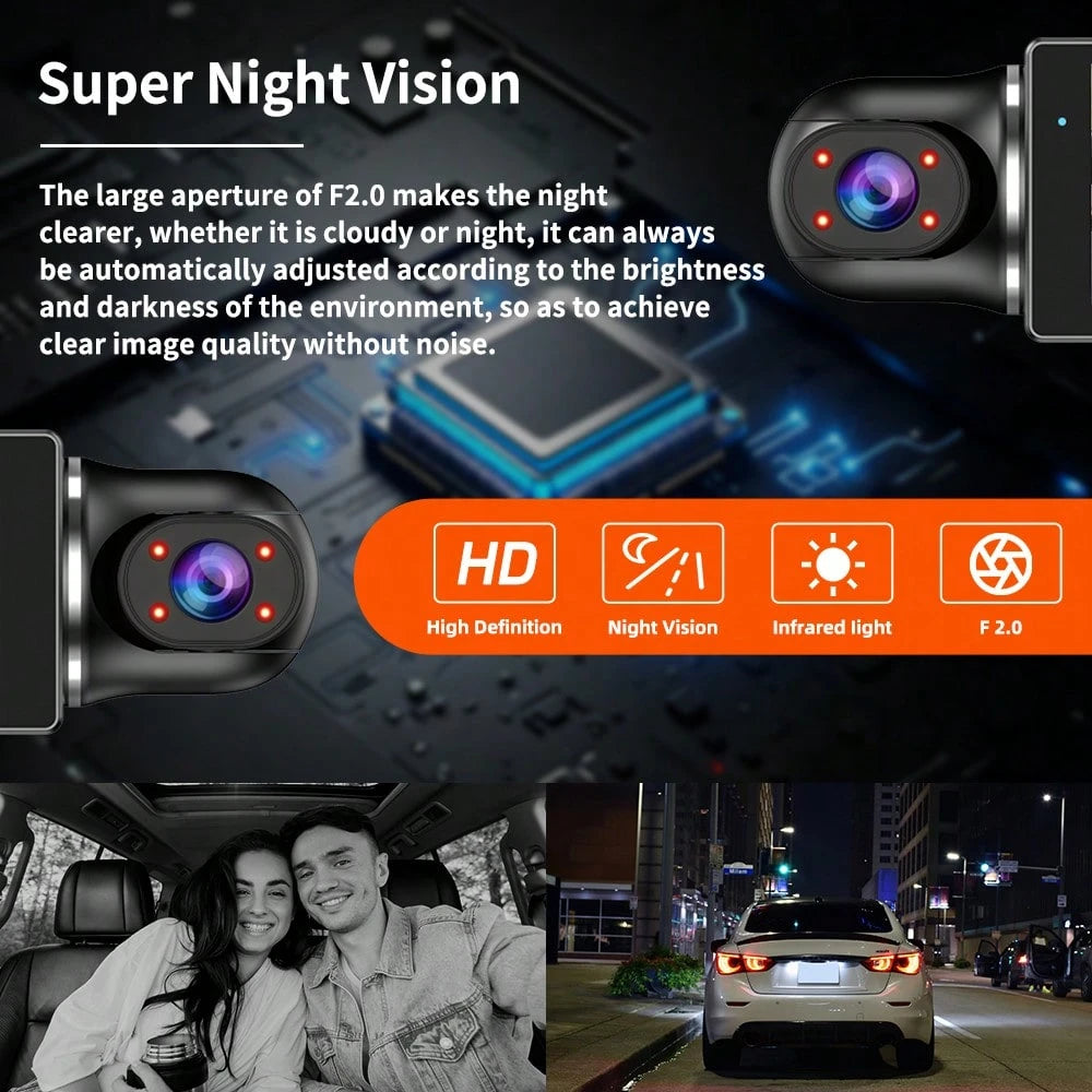 FOXGOD 360° Panoramic Car Dash Cam For Vehicles, FHD 4*1080P Car Driving Recorder With Ajustable Left And Right Lens, Built-In Wifi, Wifi Connection, Audio Recording, Superior Night Vision, Motion D