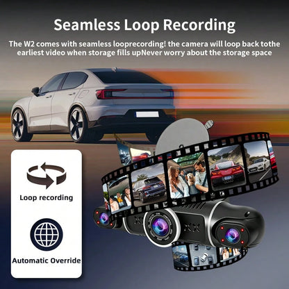 FOXGOD 360° Panoramic Car Dash Cam For Vehicles, FHD 4*1080P Car Driving Recorder With Ajustable Left And Right Lens, Built-In Wifi, Wifi Connection, Audio Recording, Superior Night Vision, Motion D