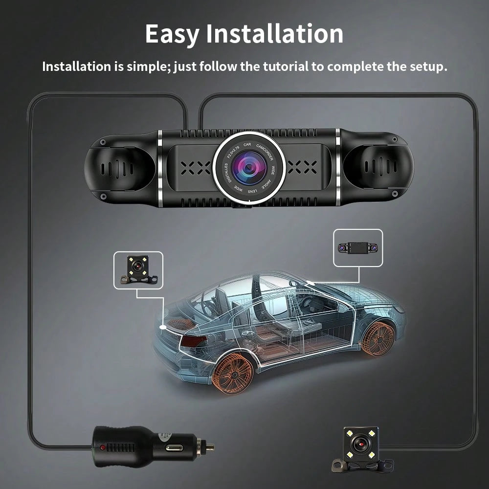 FOXGOD 360° Panoramic Car Dash Cam For Vehicles, FHD 4*1080P Car Driving Recorder With Ajustable Left And Right Lens, Built-In Wifi, Wifi Connection, Audio Recording, Superior Night Vision, Motion D