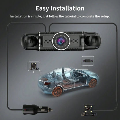 FOXGOD 360° Panoramic Car Dash Cam For Vehicles, FHD 4*1080P Car Driving Recorder With Ajustable Left And Right Lens, Built-In Wifi, Wifi Connection, Audio Recording, Superior Night Vision, Motion D