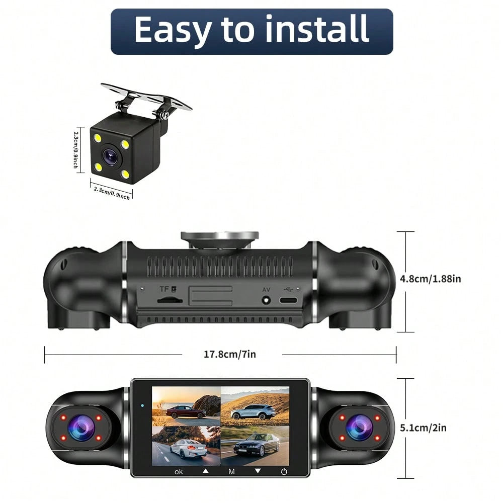 [FOXGOD]Dash Cam For Vehicles, FHD 4*1080P Car Driving Recorder With Ajustable Left And Right Lens, Built-In Wifi & GPS, Wifi Connection, Audio Recording, Superior Night Vision, Motion Detection, With