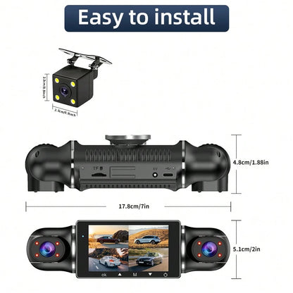 [FOXGOD]Dash Cam For Vehicles, FHD 4*1080P Car Driving Recorder With Ajustable Left And Right Lens, Built-In Wifi & GPS, Wifi Connection, Audio Recording, Superior Night Vision, Motion Detection, With