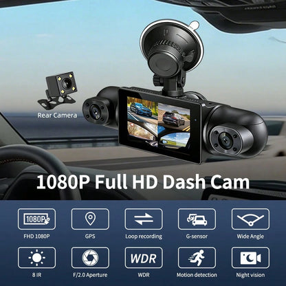 [FOXGOD]Dash Cam For Vehicles, FHD 4*1080P Car Driving Recorder With Ajustable Left And Right Lens, Built-In Wifi & GPS, Wifi Connection, Audio Recording, Superior Night Vision, Motion Detection, With