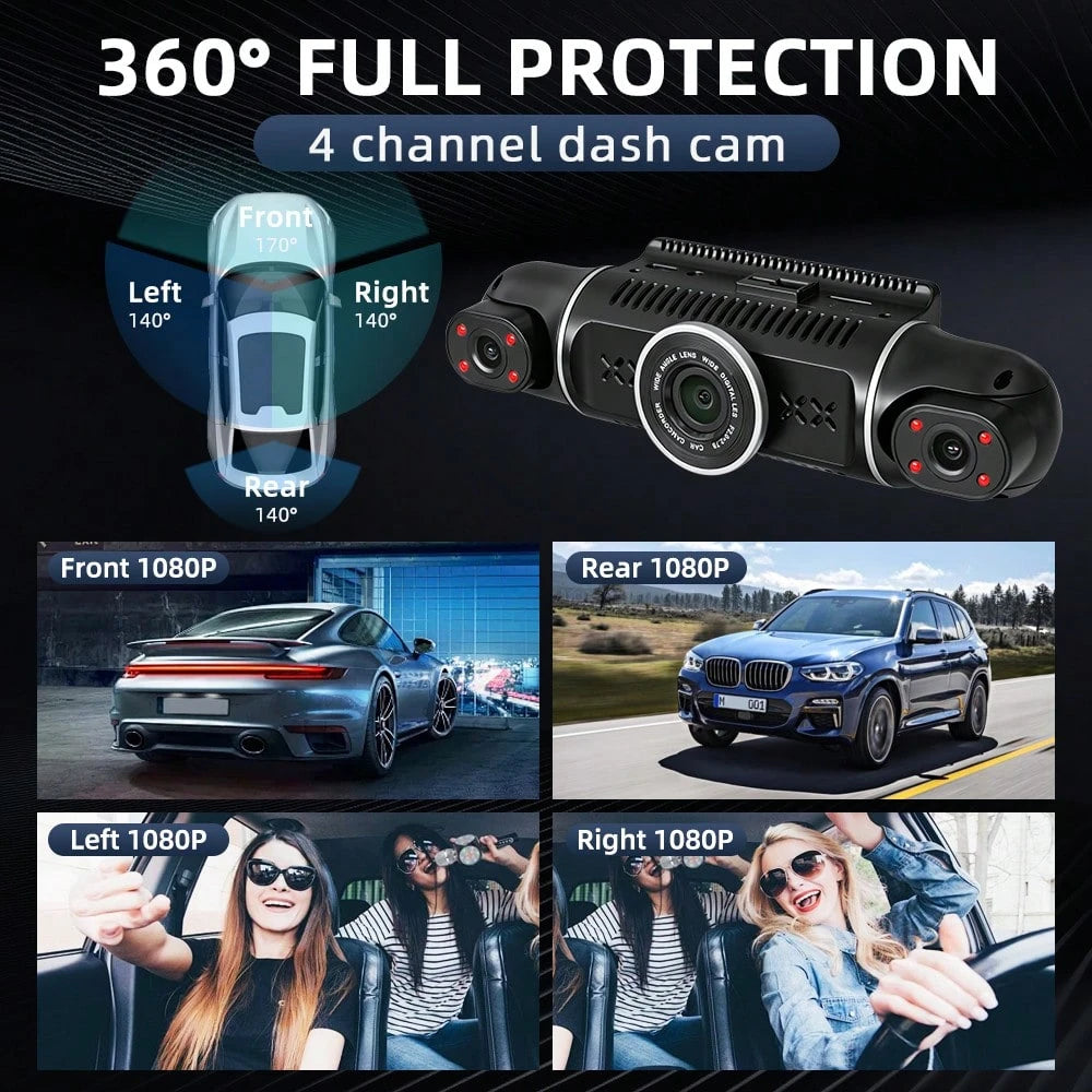 [FOXGOD]Dash Cam For Vehicles, FHD 4*1080P Car Driving Recorder With Ajustable Left And Right Lens, Built-In Wifi & GPS, Wifi Connection, Audio Recording, Superior Night Vision, Motion Detection, With