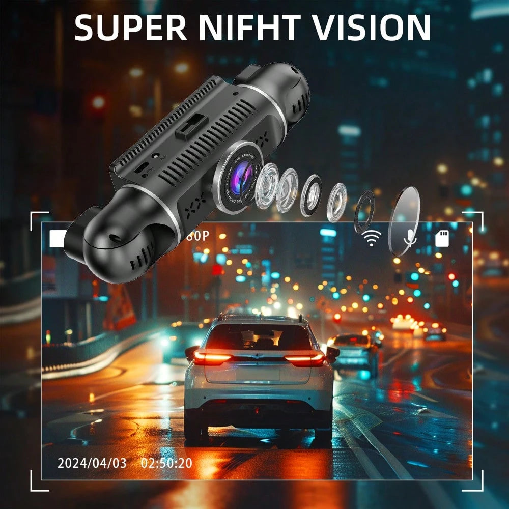 [FOXGOD]Dash Cam For Vehicles, FHD 4*1080P Car Driving Recorder With Ajustable Left And Right Lens, Built-In Wifi & GPS, Wifi Connection, Audio Recording, Superior Night Vision, Motion Detection, With