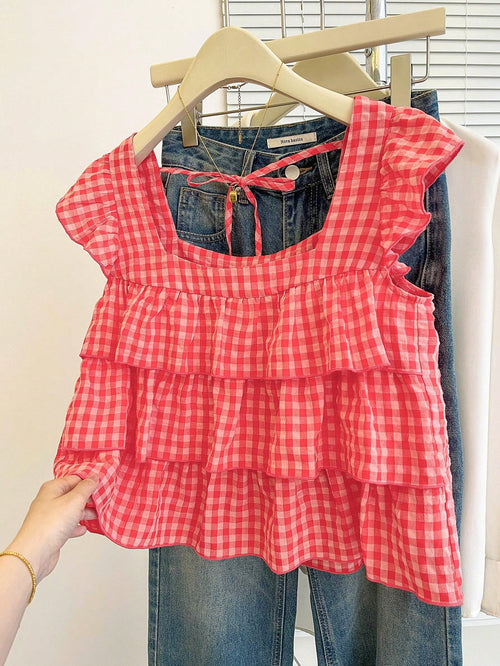 Franclia Autumn New Arrival Cute Ruffle Hem Top For Women