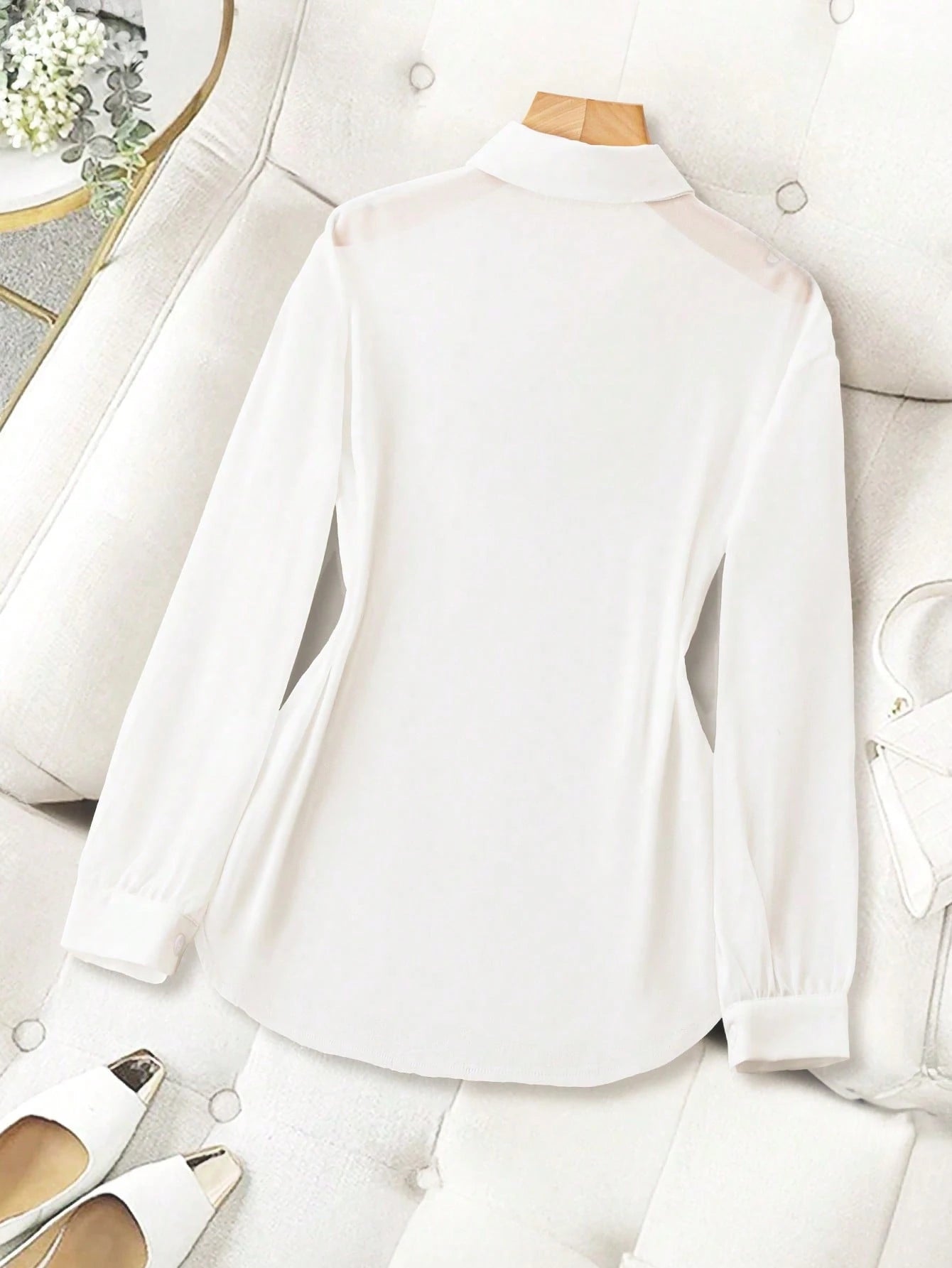Franclia Basic Transparent Plain Simple Collared Shirt,Long Sleeve Tops Fall Cloth For Women