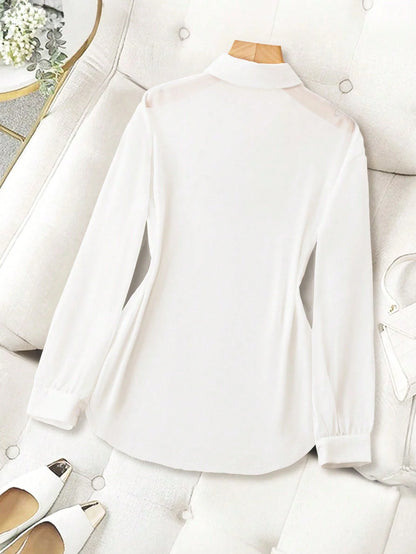 Franclia Basic Transparent Plain Simple Collared Shirt,Long Sleeve Tops Fall Cloth For Women