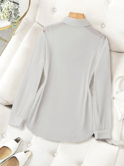Franclia Basic Transparent Plain Simple Collared Shirt,Long Sleeve Tops Fall Cloth For Women