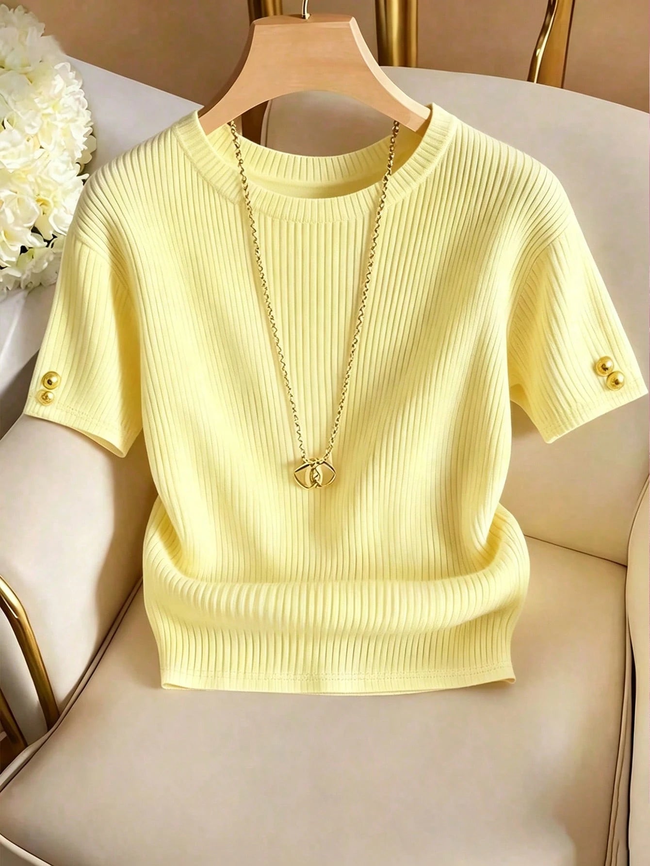 Franclia Elegant Round Neck Knit T-Shirt, Minimalist Fashion Knit T-Shirt, New Arrival Summer