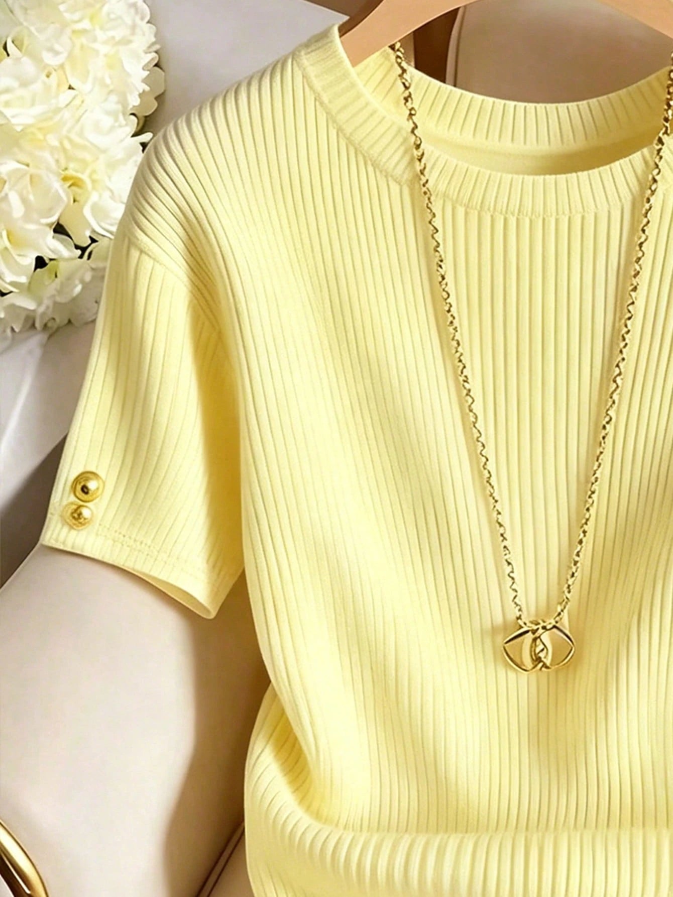 Franclia Elegant Round Neck Knit T-Shirt, Minimalist Fashion Knit T-Shirt, New Arrival Summer