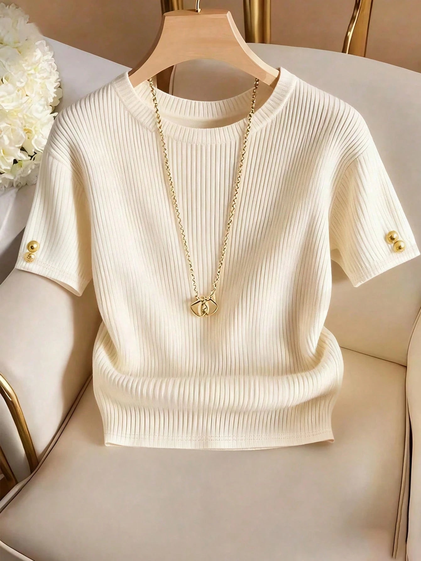 Franclia Elegant Round Neck Knit T-Shirt, Minimalist Fashion Knit T-Shirt, New Arrival Summer