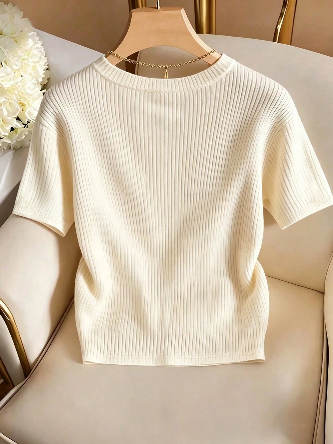 Franclia Elegant Round Neck Knit T-Shirt, Minimalist Fashion Knit T-Shirt, New Arrival Summer