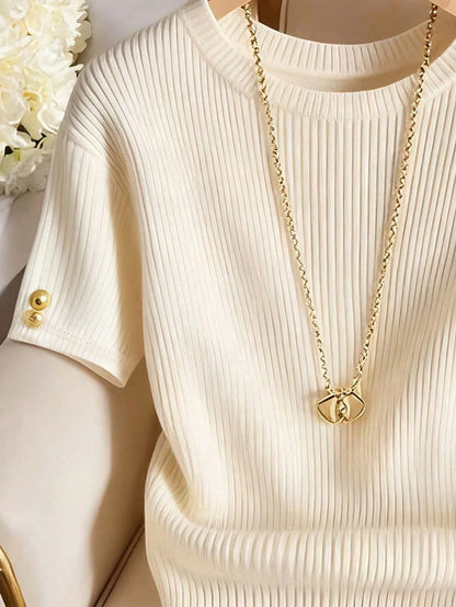 Franclia Elegant Round Neck Knit T-Shirt, Minimalist Fashion Knit T-Shirt, New Arrival Summer