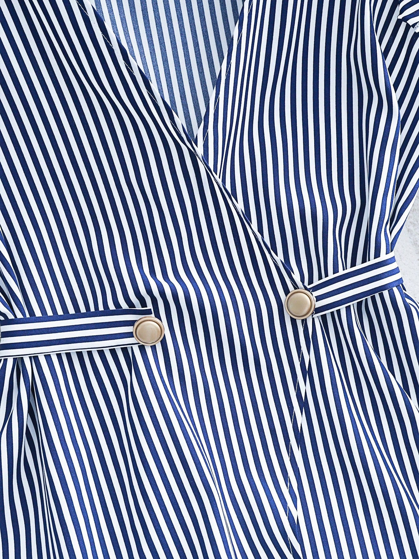 Franclia Navy And White Stripe Women's Elegant Coastal Ruffled-Sleeve Shirts Summer Office Vacation Work Casual Blouses Business Formal Graduation Beach Tops