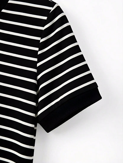 Franclia New Striped V-Neck Short Sleeve T-Shirt For Women