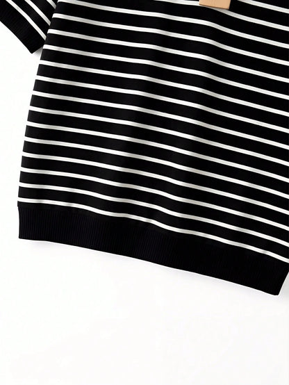 Franclia New Striped V-Neck Short Sleeve T-Shirt For Women