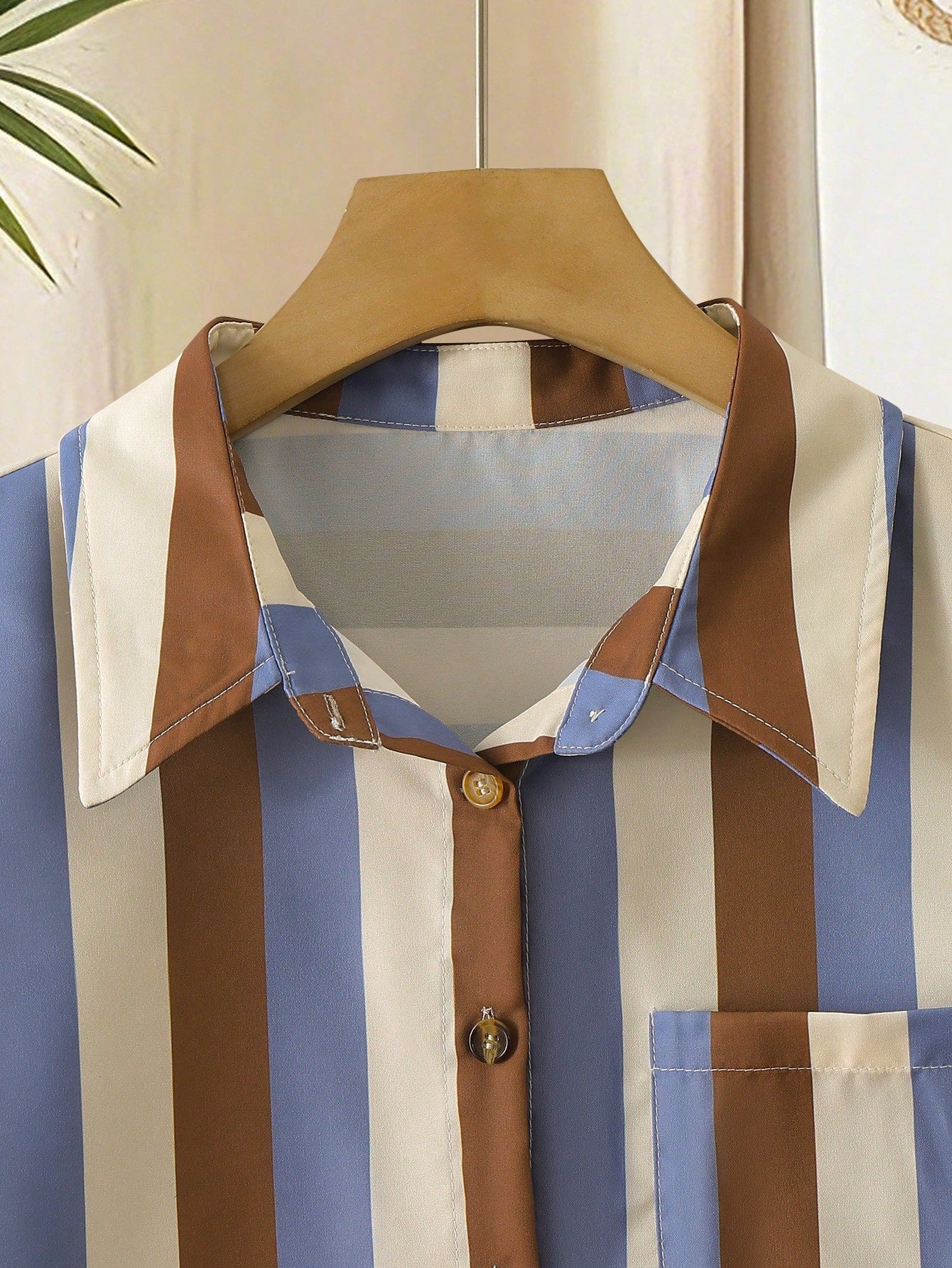 Franclia Striped Pocket Casual Vacation Front Button Short Sleeve Shirt
