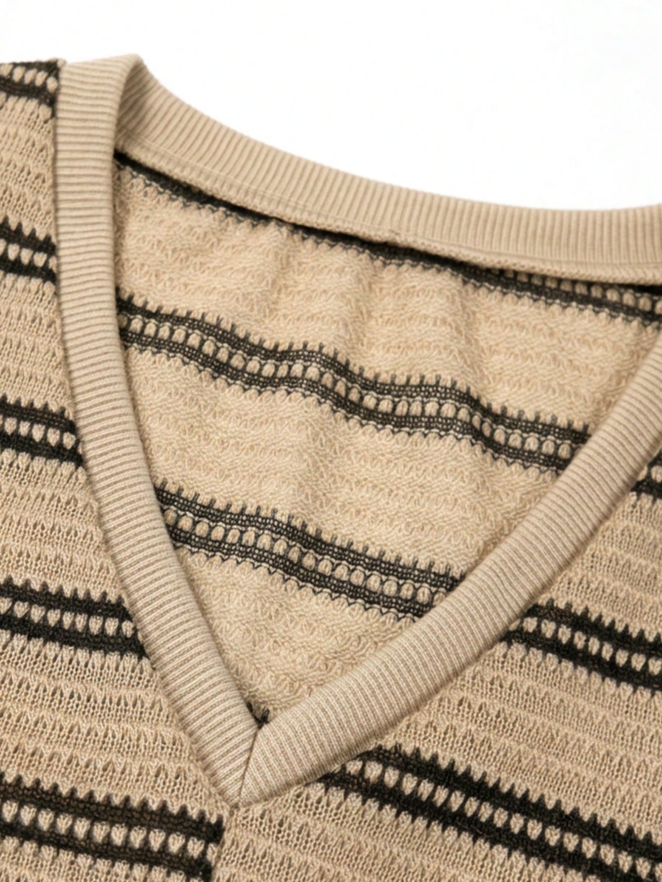 Franclia Summer, July Festival, Women's Casual T-Shirt, Outdoor Wear, Women's Casual T-Shirt, Apricot Wide Striped T-Shirt, V-Neck Twist Hem Striped Knit T-Shirt, Textured Knit T-Shirt